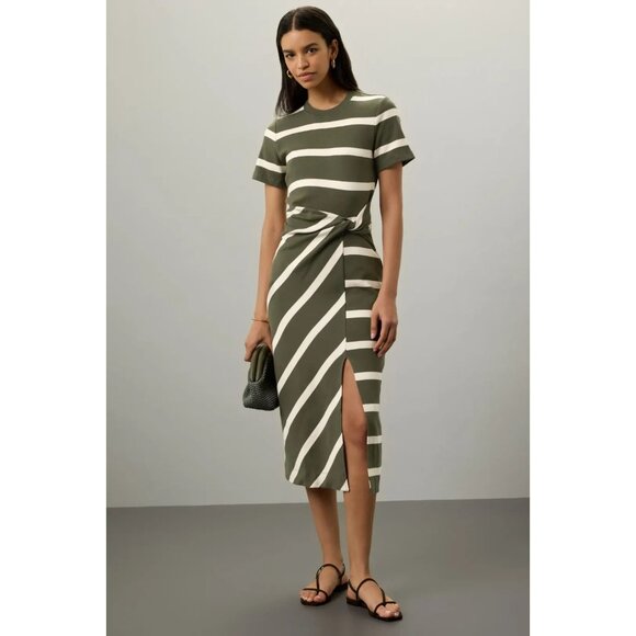 Tanya Taylor Green Striped Cody Midi Dress  Size XS - Picture 1 of 10